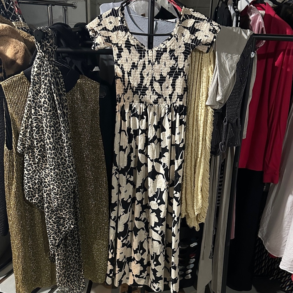 H&M Black and White Floral Midi Dress